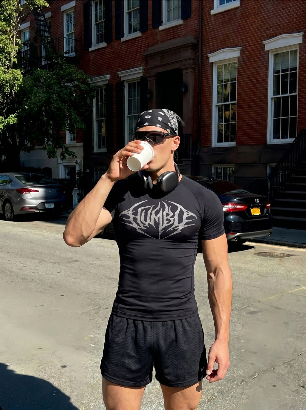 Humble Graphic Fitted Compression Tee - Black